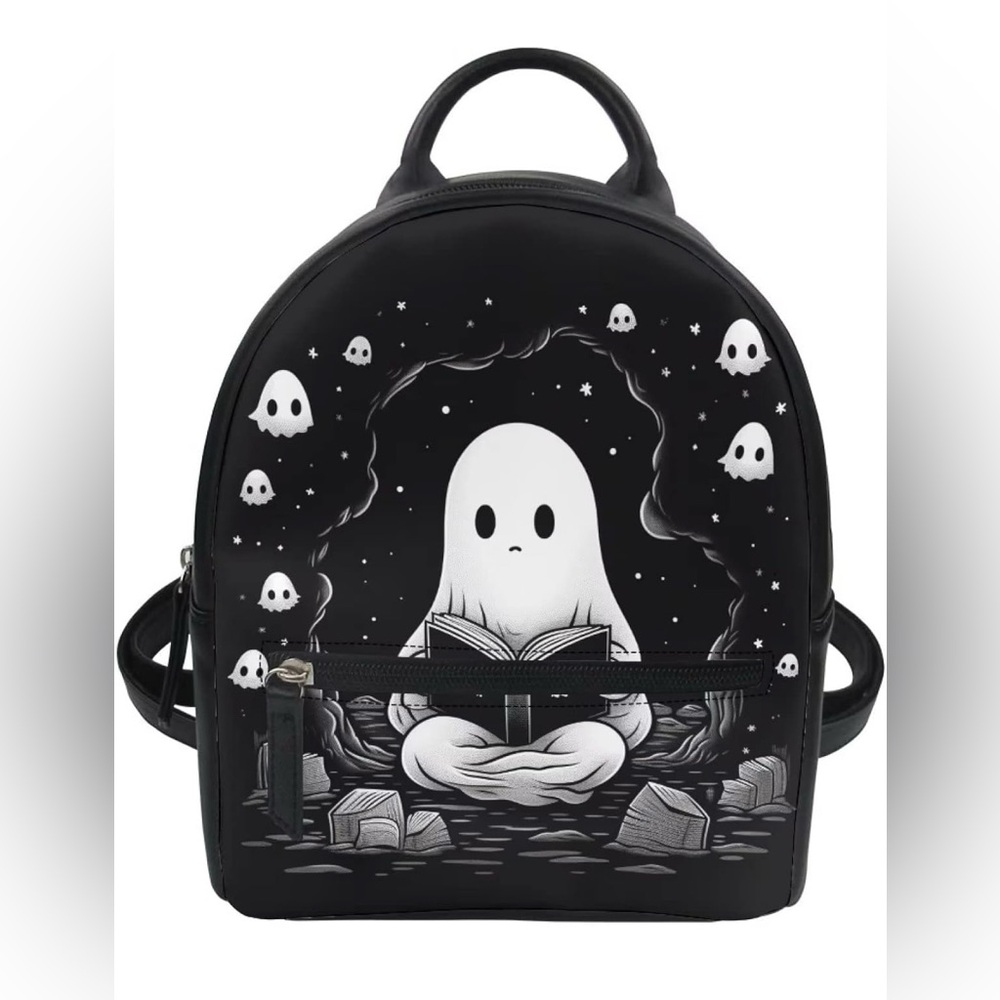 Black Ghost Graphic Mini Backpack - Youthful Cute Design